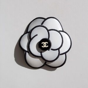 Chanel Vintage S/S 1995 White & Black Camellia Brooch 95P Barbie Collection